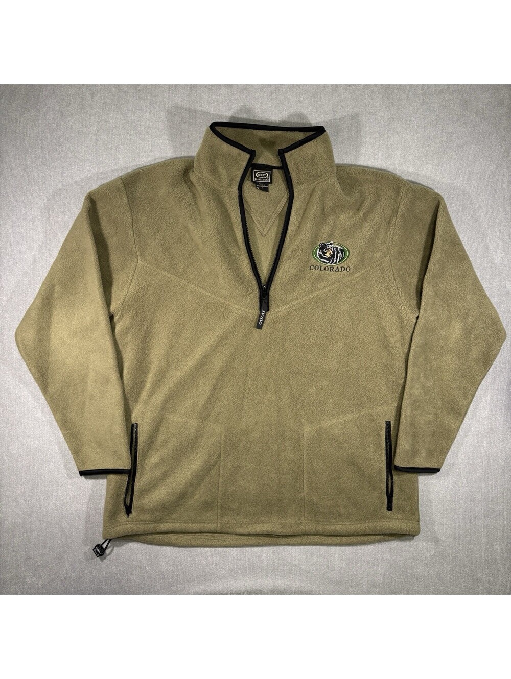 Ouray Colorado Men’s Pullover Fleece Jacket Size L 1/4 Zip Sportswear Tan Green